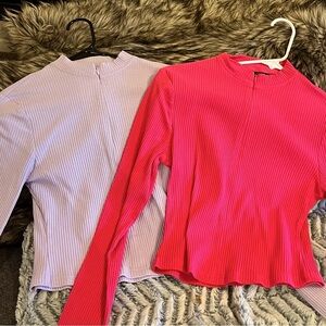 NWOT TWO SHEIN crop tops  neon pink and lavender with zipper shirts